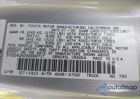 2009 Toyota Tacoma Access Cab z USA, uszkodzony, nr VIN 5TEUU42N39Z668717